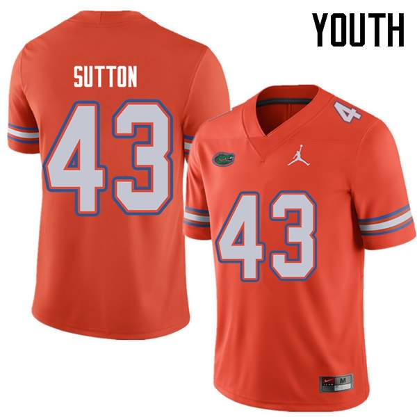 NCAA Florida Gators Nicolas Sutton Youth #43 Jordan Brand Orange Stitched Authentic College Football Jersey RWV4064DX